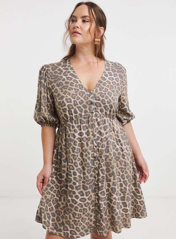 SIMPLY BE Spun Viscose Button Through Skater Leopard Dress 30